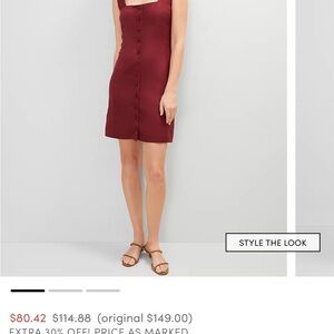 Button-Front Square Neck Dress in Burgundy